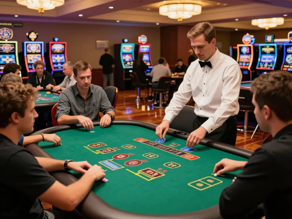 Players engaging in blackjack at DA88 casino table with vibrant atmosphere.