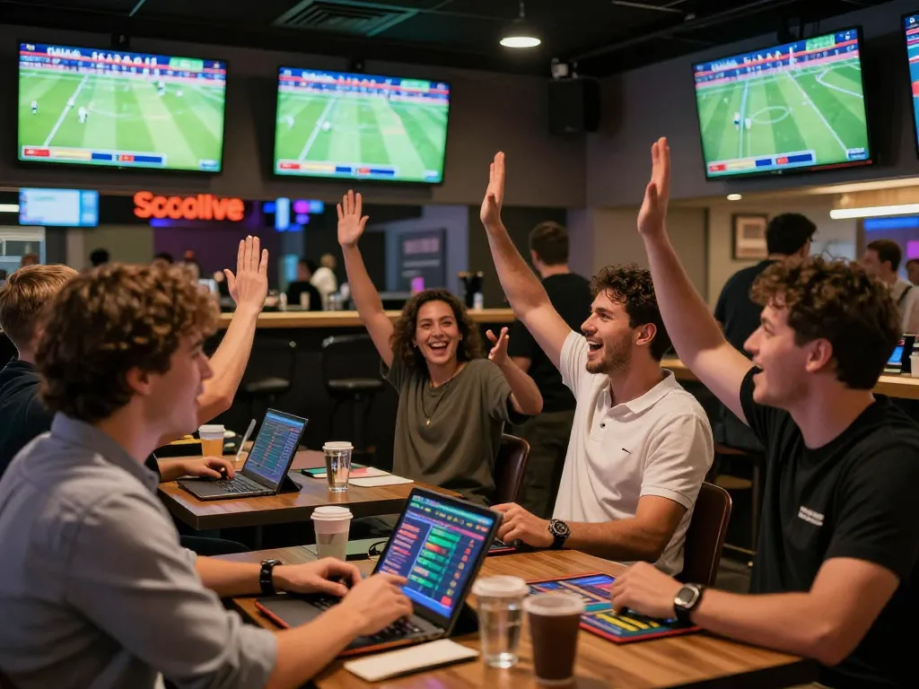 Socolive sports betting experience, showcasing excited bettors analyzing live matches.