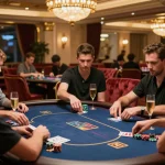 Engaged players in a luxurious VIP poker area at the casino, reflecting itwshow's premium gambling experience.
