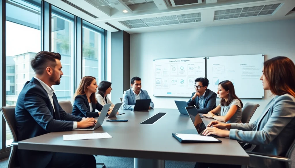 Engaged team discussing Strategy Capture Management strategies during a professional meeting.