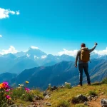 Experience the breathtaking vistas on the sandakphu trek, showcasing majestic peaks and colorful wildflowers.