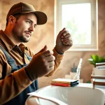 Find a reliable plumber near me fixing a sink in a modern bathroom.