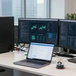VDS management setup showcasing server performance metrics and IT professional in a modern office setting