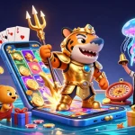 Experience thrilling gameplay at Top88 with a dynamic underwater colosseum featuring a fierce shark and vibrant casino elements.