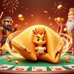 Engage with J88's dynamic casino scene featuring a wise dragon and fortune cookie