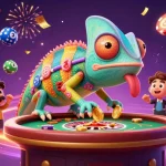 Experience the excitement of EA88 with a vibrant casino scene featuring a chameleon and dynamic game elements.