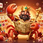 Luck8 players enjoying a rich casino experience with golden crab, slot machines, and festive decorations.