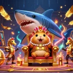 Sparks fly in the vibrant casino scene with situs deposit 1k, where the tiny golden hamster king reigns supreme over chaotic slot machines.