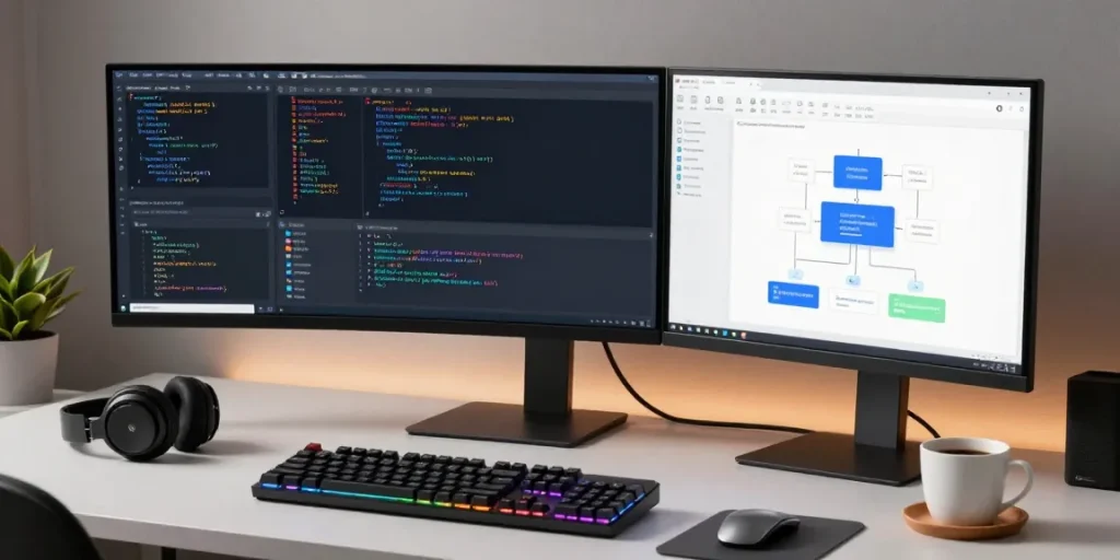 Thabet software development workspace featuring code editor and tech tools for scalable applications.