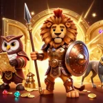 Experience the thrill of ea88 with an epic 3D illustration of heroes amidst a treasure vault