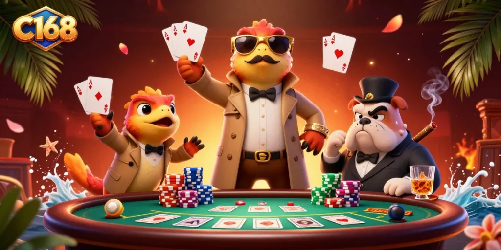 Experience the thrilling atmosphere of C168 with raptors in a trench coat attempting to enter a casino.