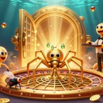 Place your bets at luck8ss with this vibrant 3D casino illustration of a spider croupier spinning a roulette web.