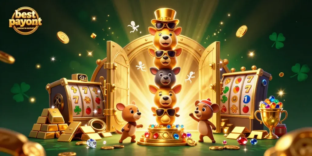 Experience the excitement at the best payout casino in Australia with gold treasures and vibrant casino elements.
