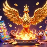 Engage with truc tiep bong da through a vivid scene featuring molten golden phoenix, vibrant game elements, and a dynamic betting atmosphere.