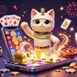 Experience exciting gaming with LUCK8 in a vibrant Egyptian-themed illustration featuring dynamic casino elements.