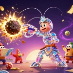 Luck8 brings excitement with vibrant casino games and colorful prizes bursting in a dynamic illustration.
