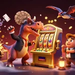 Experience the thrill of RED88 as a pachycephalosaurus wins jackpots in a vibrant casino scene.