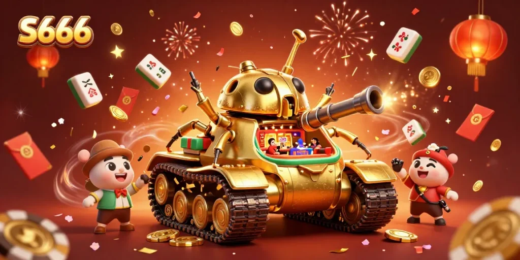 S666 offers an exciting casino experience with a vibrant golden beetle tank revealing a miniature gaming paradise.