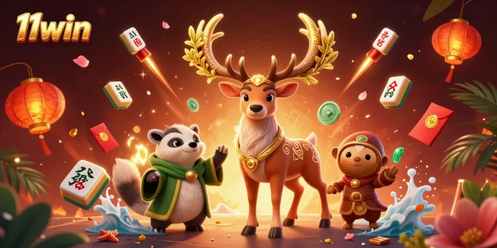 Experience fun with 11win's vibrant gaming scene featuring animated mythical characters.