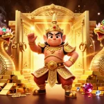 Play at 11win and experience an enchanting scene with a Thai guardian and treasure in a vibrant casino setting.