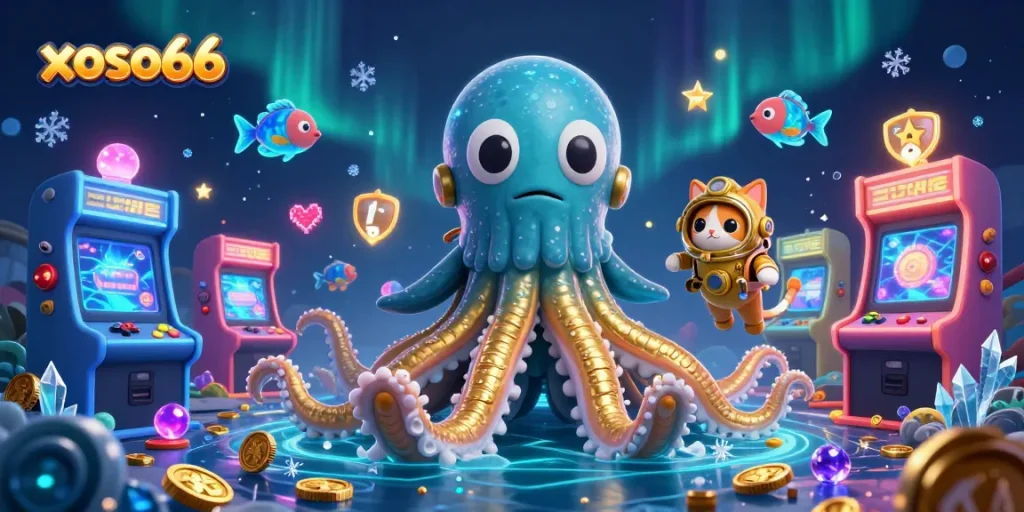 Engage with the thrill of xoso66 as the kraken and diving cat unlock treasure in a vibrant online casino scene.