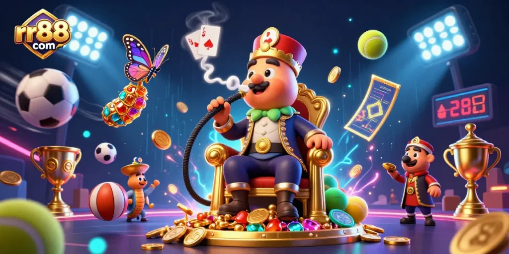 Experience thrilling gameplay with rr88 com, featuring vibrant animated elements and iconic casino symbols.