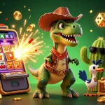 Engage in rakhoitv trực tiếp bóng đá with vibrant casino scene featuring T-Rex and jackpot elements.